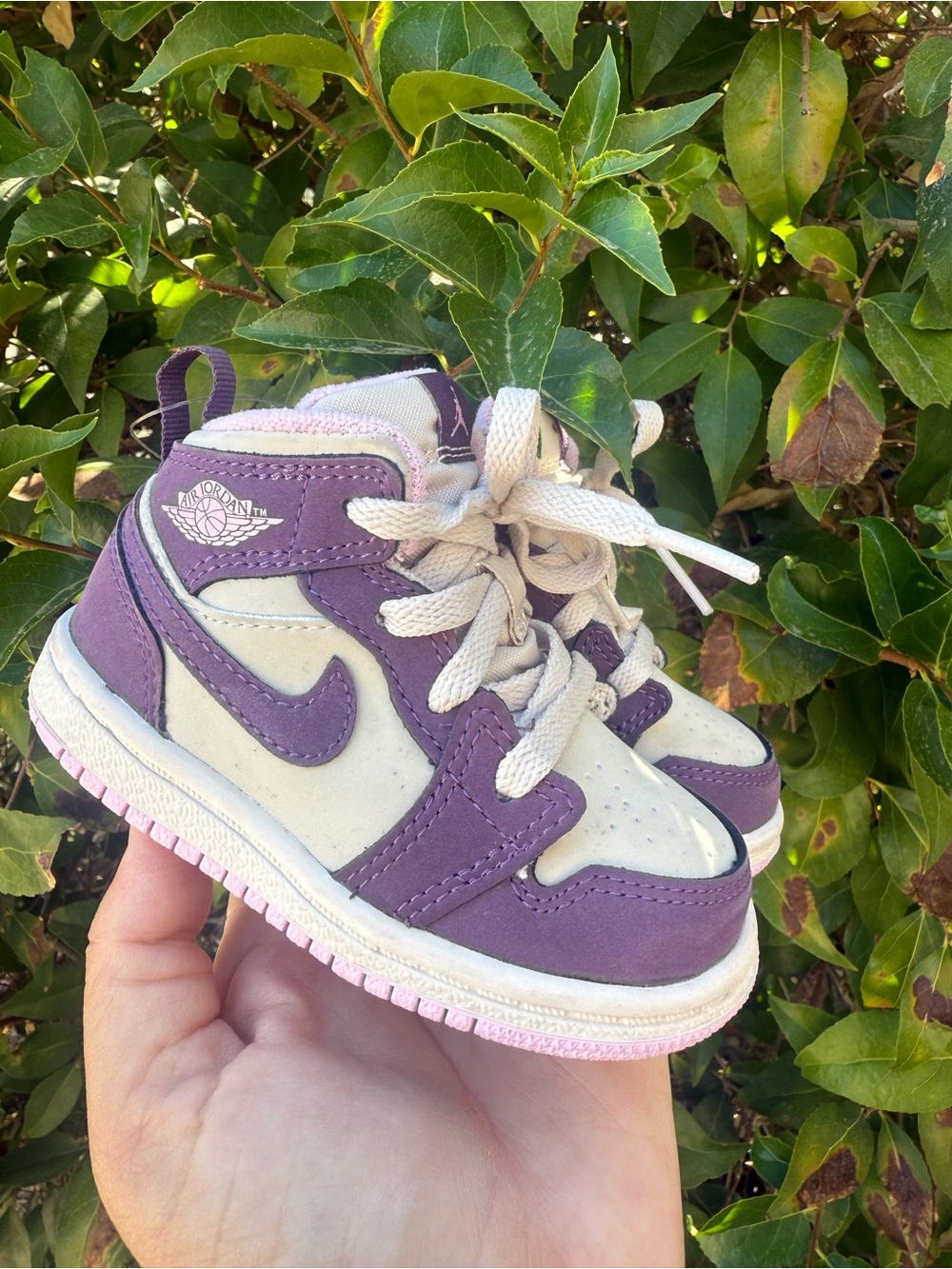 Nike Air Jordan 1 Mid TD 'Pro Purple' Kids Purple and Cream High-Top Sneakers